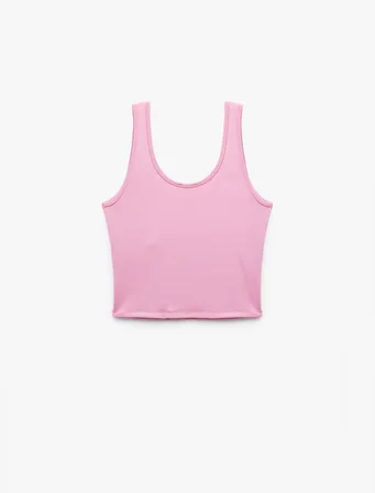 U Yaka Slim Fit Kolsuz Basic Crop Bluz