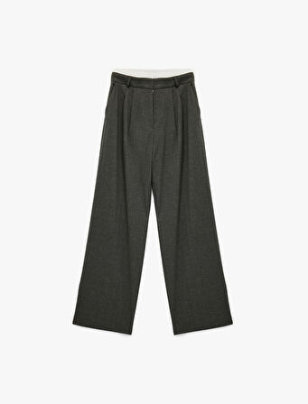 Cepli Pile Detaylı Geniş Paça Baggy Kumaş Pantolon