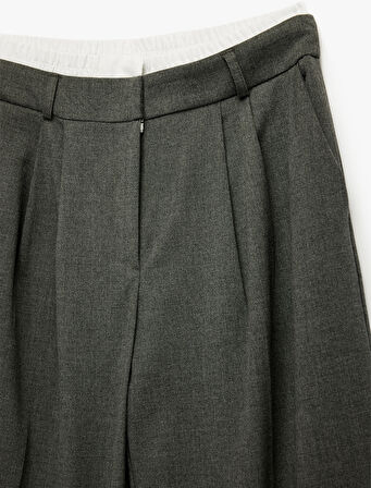 Cepli Pile Detaylı Geniş Paça Baggy Kumaş Pantolon