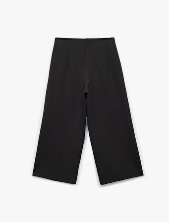 Yüksek Bel Culotte Fit Kısa Geniş Paça Kumaş Pantolon