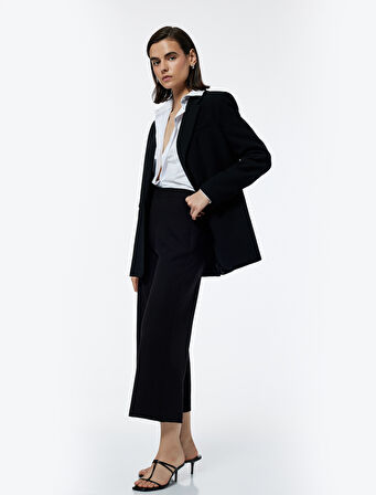 Yüksek Bel Culotte Fit Kısa Geniş Paça Kumaş Pantolon