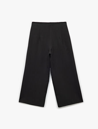 Yüksek Bel Culotte Fit Kısa Geniş Paça Kumaş Pantolon