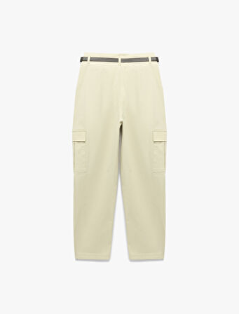 Pamuklu Kargo Cepli Yüksek Bel Kemerli Jogger Pantolon