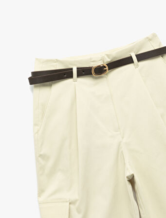 Pamuklu Kargo Cepli Yüksek Bel Kemerli Jogger Pantolon