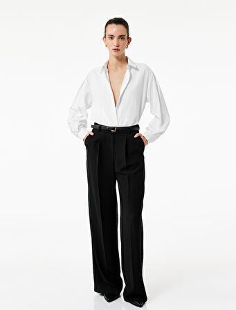 Regular Fit Pile Detaylı Uzun Kollu Poplin Gömlek