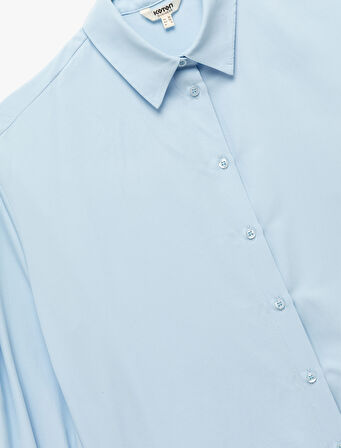 Regular Fit Pile Detaylı Uzun Kollu Poplin Gömlek