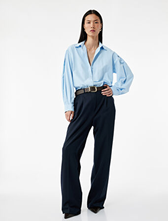 Regular Fit Pile Detaylı Uzun Kollu Poplin Gömlek