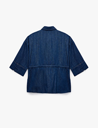 Cep Detaylı Düğmeli Klasik Yaka Denim Gömlek