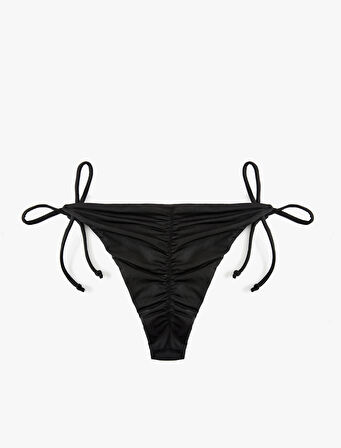 Düşük Bel Arkası Drape Detaylı İpli Brazilian Bikini Altı
