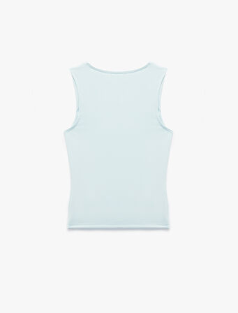 Slim Fit Bisiklet Yaka Drapeli Kolsuz Tişört
