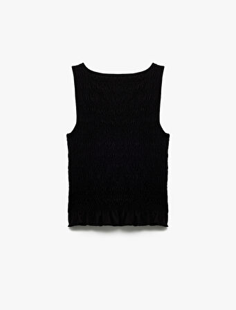 Pamuklu Bürümcük Kumaş Slim Fit Bisiklet Yaka Kolsuz Bluz