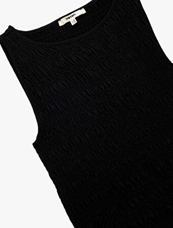 Pamuklu Bürümcük Kumaş Slim Fit Bisiklet Yaka Kolsuz Bluz