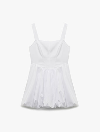 Astarlı Bol Kalıp Kare Yaka Kolsuz Askılı Mini Balon Elbise