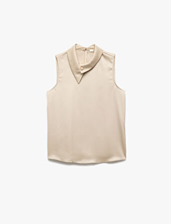 Asimetrik Yaka Kolsuz Saten Bluz