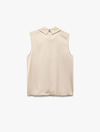 Asimetrik Yaka Kolsuz Saten Bluz