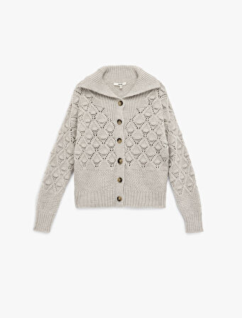 Uzun Kollu Düğmeli Devrik Yaka Örgü Hırka