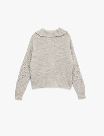 Uzun Kollu Düğmeli Devrik Yaka Örgü Hırka