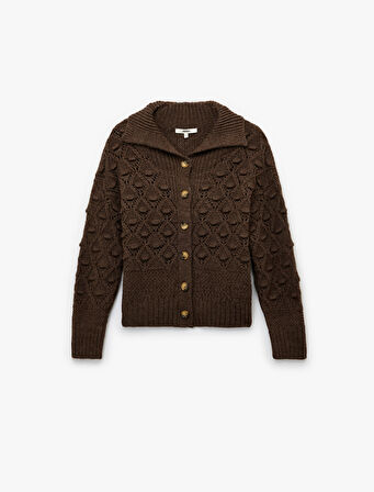 Uzun Kollu Düğmeli Devrik Yaka Örgü Hırka