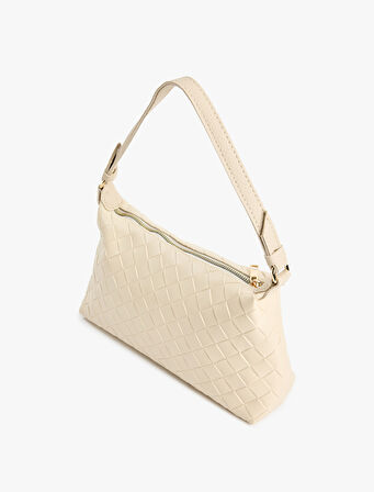 Örgü Detaylı Fermuarlı Askılı Suni Deri Omuz Çantası