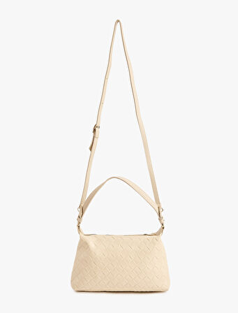 Örgü Detaylı Fermuarlı Askılı Suni Deri Omuz Çantası