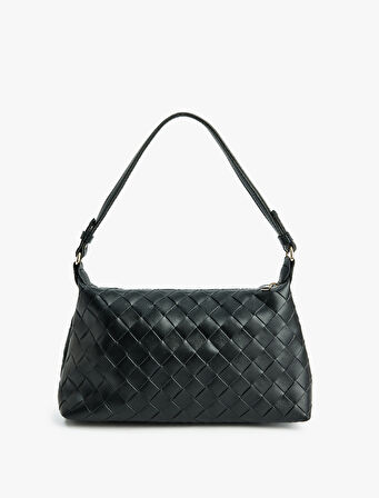 Örgü Detaylı Fermuarlı Askılı Suni Deri Omuz Çantası