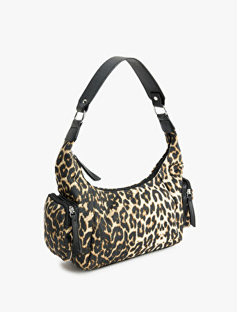 Leopar Desenli Fermuarlı Mini Cep Detaylı Omuz Çantası
