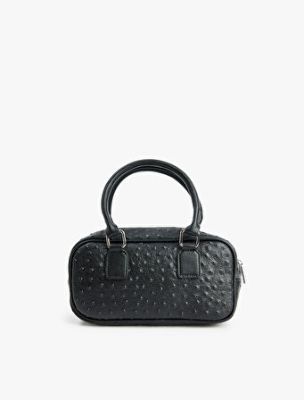 Suni Deri Fermuarlı Saplı Askılı Dokulu Çapraz Çanta