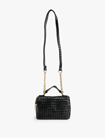 Örgü Detaylı Zincir Askılı Fermuarlı El ve Omuz Çantası