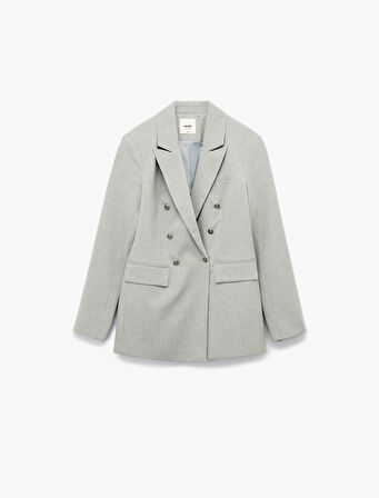Slim Fit Düğmeli Cepli Uzun Kollu Kruvaze Blazer Ceket