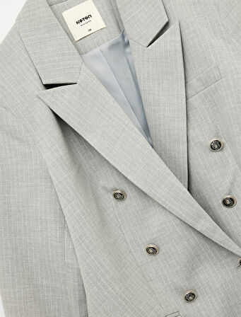 Slim Fit Düğmeli Cepli Uzun Kollu Kruvaze Blazer Ceket