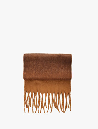 Yumuşak Dokulu Renk Bloklu Püsküllü Uzun Atkı