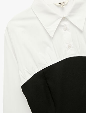 Slim Fit Uzun Kollu İki Farklı Kumaş Kullanımlı Korse Detaylı Gömlek