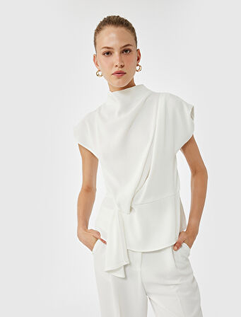 Kap Kol Düğüm Detaylı Dik Yaka Bluz