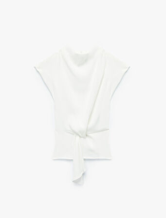 Kap Kol Düğüm Detaylı Dik Yaka Bluz