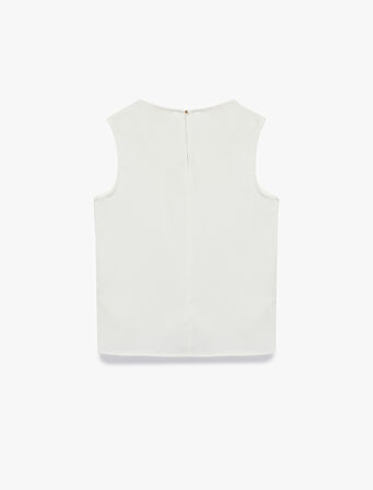 Asimetrik Yaka Metal Aksesuar Detaylı Kolsuz Bluz