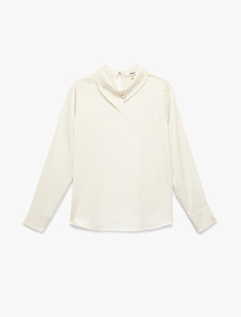 Asimetrik Yaka Uzun Kollu Saten Bluz