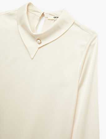 Asimetrik Yaka Uzun Kollu Saten Bluz