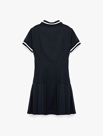 Yarım Düğmeli Pileli Kısa Kollu Mini Polo Yaka Elbise