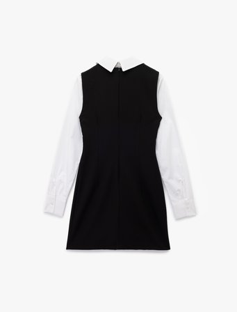 Slim Fit Kontrast Detaylı Uzun Kollu Gömlek Yaka Jile Elbise