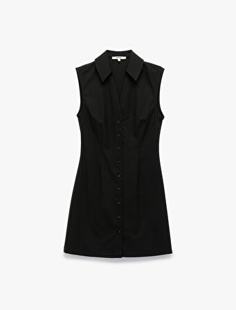 Regular Fit Kolsuz Düğmeli Mini Gömlek Elbise