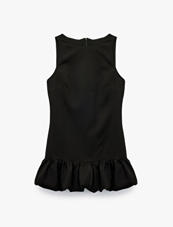 Kolsuz Bisiklet Yaka Balon Kesim Mini Elbise