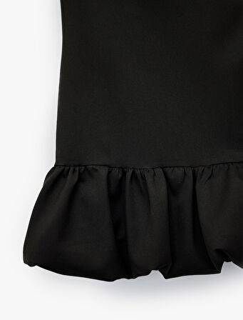 Kolsuz Bisiklet Yaka Balon Kesim Mini Elbise