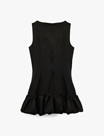 Kolsuz Bisiklet Yaka Balon Kesim Mini Elbise