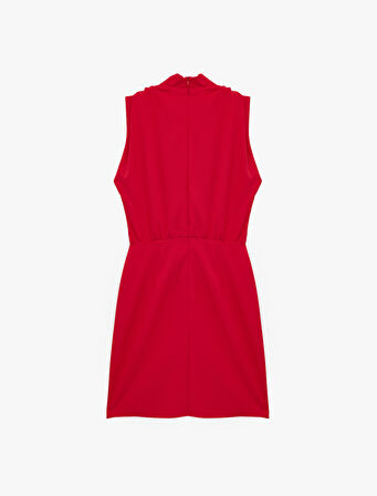 Drapeli Kolsuz Degaje Yaka Mini Elbise