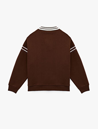 Üç İplik Şardonlu Uzun Kollu Baskılı Biyeli Oversize Polo Yaka Sweatshirt