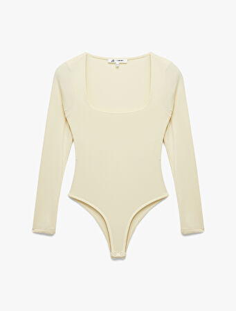 Kare Yaka Uzun Kollu Slim Fit Çıtçıtlı Body