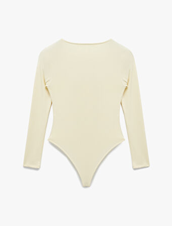 Kare Yaka Uzun Kollu Slim Fit Çıtçıtlı Body