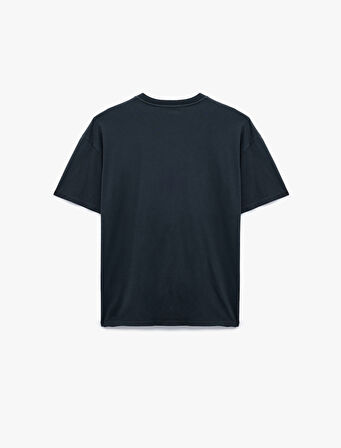 Kısa Kollu Bisiklet Yaka Pamuklu Baskılı Oversize Tişört