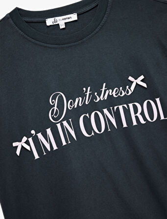 Kısa Kollu Bisiklet Yaka Pamuklu Baskılı Oversize Tişört