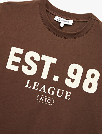 Kısa Kollu Bisiklet Yaka Baskılı Oversize Tişört